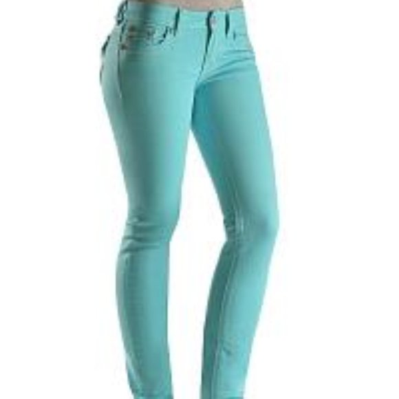 Miss Me Denim - Miss Me turquoise aqua embellished skinny jeans 26